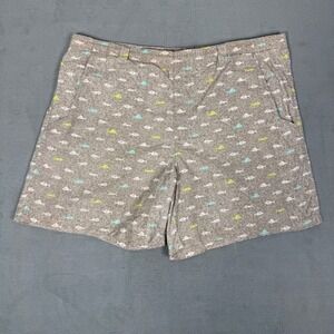 Columbia PFG Mens Fish Print Fishing Shorts Brown Tan FM4010 Size Medium 6L